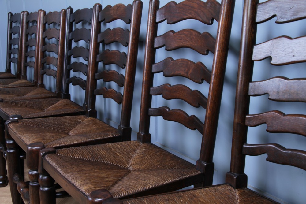Titchmarsh & Goodwin Set of 9 Ladder Back Solid Oak Rush Seated Dining Chairs 8 View XVII