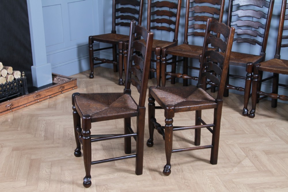 Titchmarsh & Goodwin Set of 9 Ladder Back Solid Oak Rush Seated Dining Chairs 8 View XX