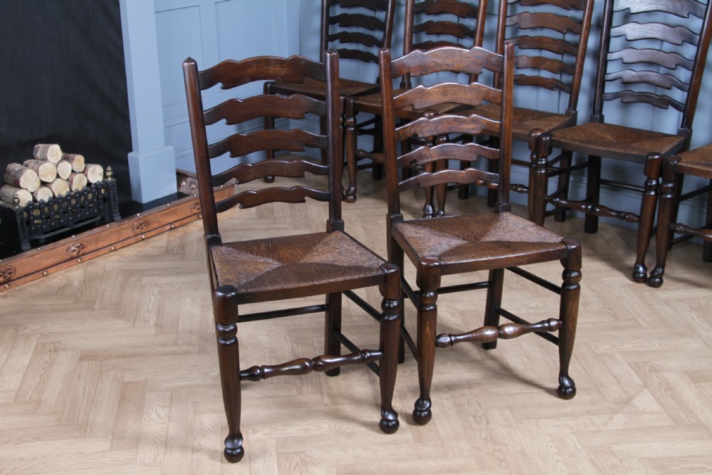 Titchmarsh & Goodwin Set of 9 Ladder Back Solid Oak Rush Seated Dining Chairs 8 View XXI