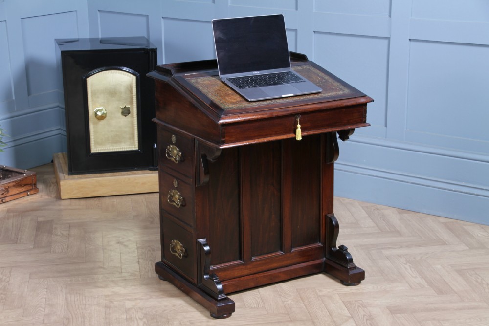 Antique Original Edwardian Walnut 3 Drawer Davenport Writing Desk C1890 View II