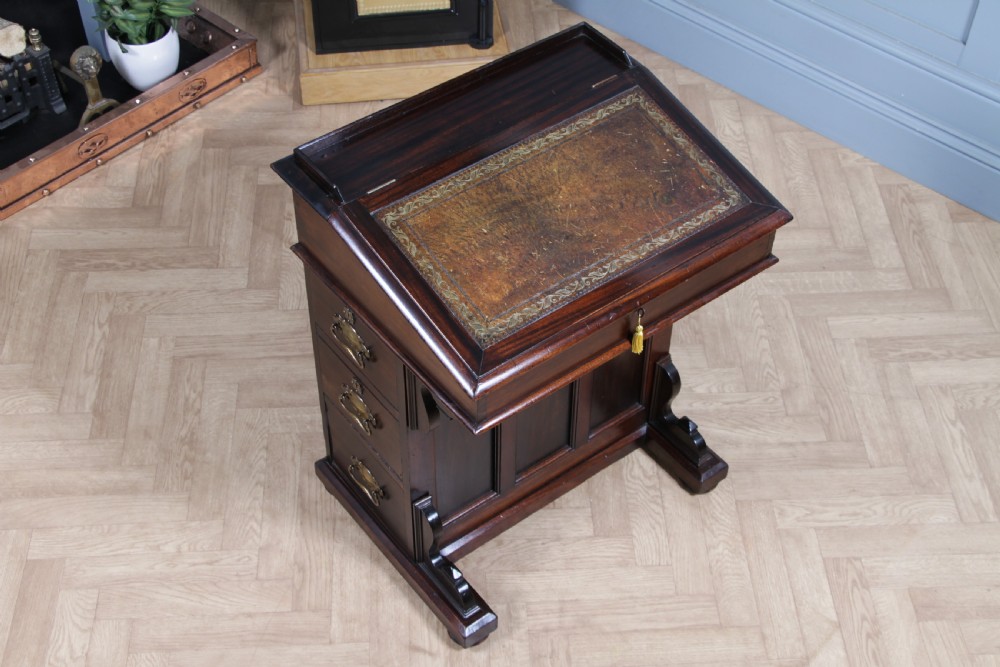 Antique Original Edwardian Walnut 3 Drawer Davenport Writing Desk C1890 View III