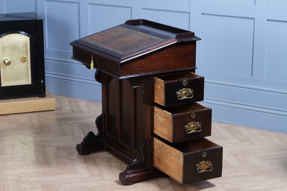 Antique Original Edwardian Walnut 3 Drawer Davenport Writing Desk C1890 View V