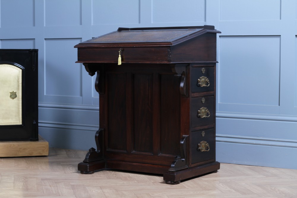 Antique Original Edwardian Walnut 3 Drawer Davenport Writing Desk C1890 View X