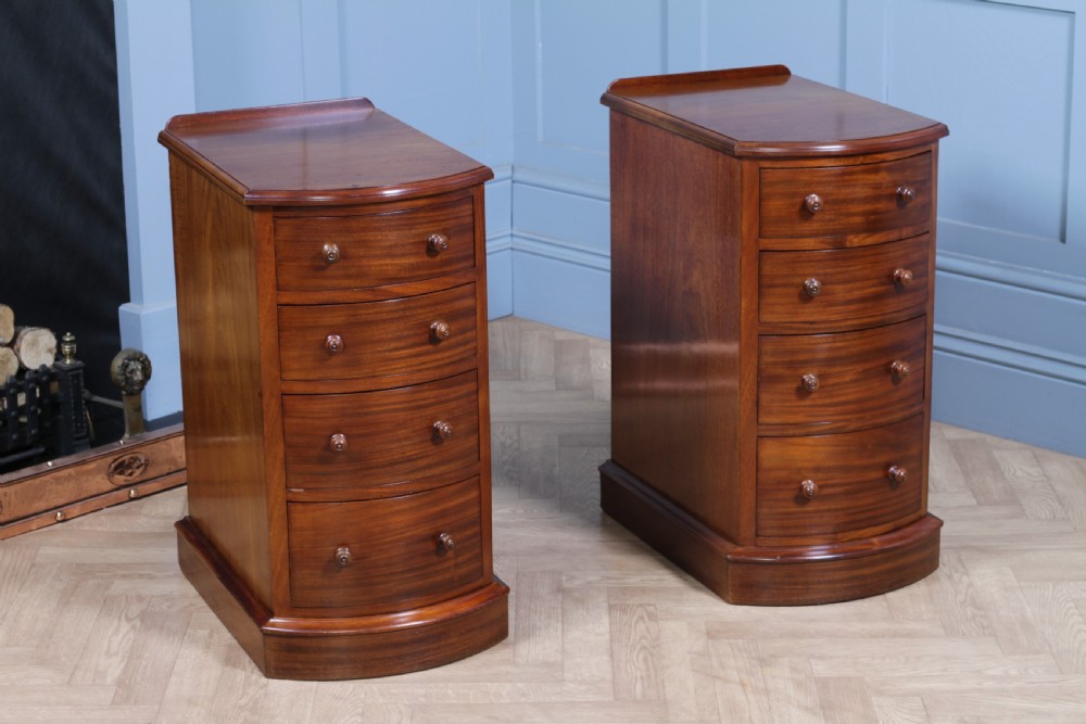 Pair of Antique Victorian Bow Front Mahogany Bedside Chests of Drawers C1850 View IV