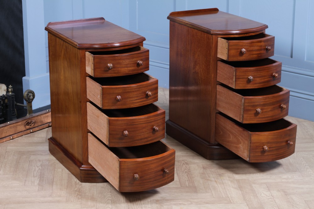 Pair of Antique Victorian Bow Front Mahogany Bedside Chests of Drawers C1850 View V