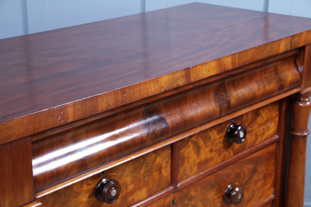 Original Antique Victorian Flame Grain Tall Mahogany Scottish Chest of 6 Drawers View VII