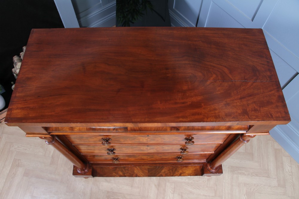 Original Antique Victorian Flame Grain Tall Mahogany Scottish Chest of 6 Drawers View XIV