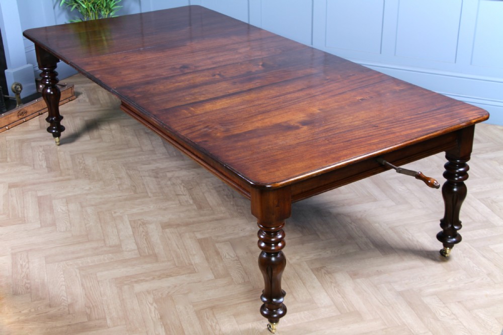 Antique Early Victorian Solid Mahogany Grand Wind Out 2 Leaf Dining Table C1840