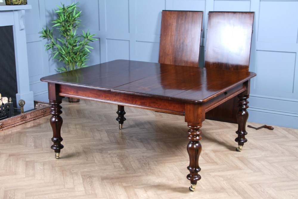 Antique Early Victorian Solid Mahogany Grand Wind Out 2 Leaf Dining Table C1840 View II