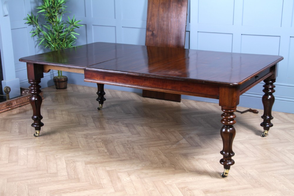 Antique Early Victorian Solid Mahogany Grand Wind Out 2 Leaf Dining Table C1840 View IV
