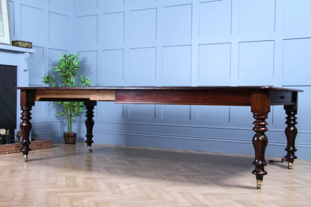 Antique Early Victorian Solid Mahogany Grand Wind Out 2 Leaf Dining Table C1840 View VI