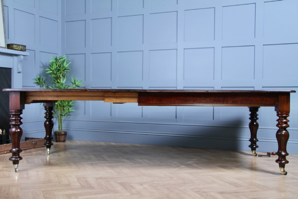 Antique Early Victorian Solid Mahogany Grand Wind Out 2 Leaf Dining Table C1840 View XX