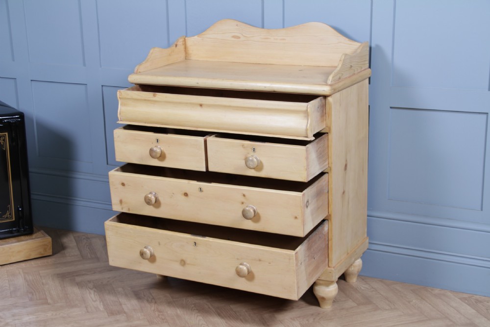 Original Antique Victorian Natural Light Pine Washstand Chest of 5 Drawers C1870 View II