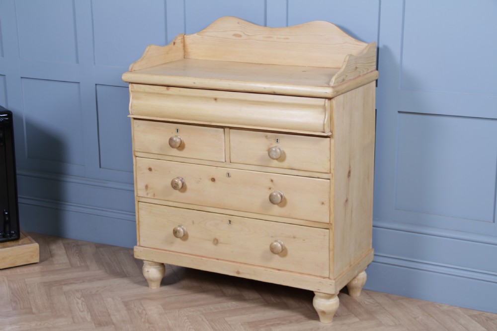 Original Antique Victorian Natural Light Pine Washstand Chest of 5 Drawers C1870 View III