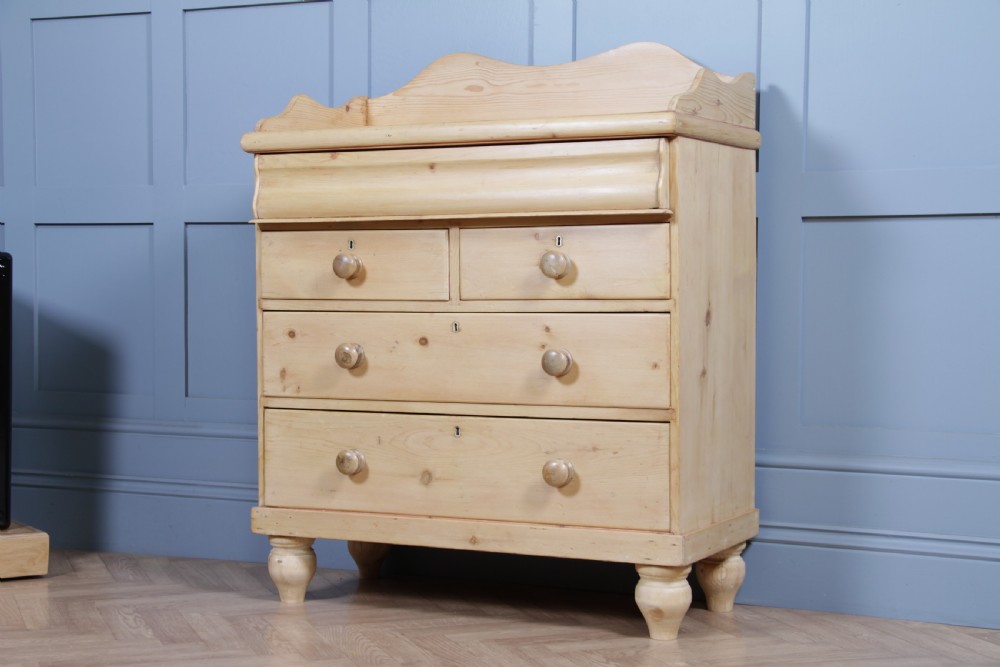 Original Antique Victorian Natural Light Pine Washstand Chest of 5 Drawers C1870 View IV