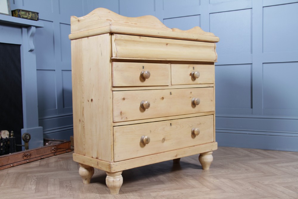 Original Antique Victorian Natural Light Pine Washstand Chest of 5 Drawers C1870 View V