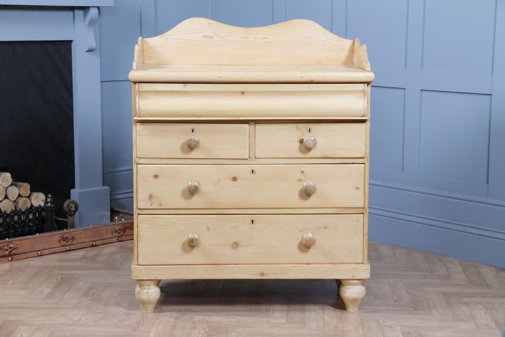 Original Antique Victorian Natural Light Pine Washstand Chest of 5 Drawers C1870 View IX