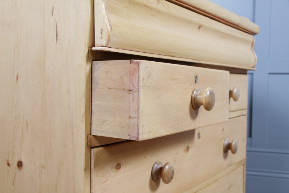 Original Antique Victorian Natural Light Pine Washstand Chest of 5 Drawers C1870 View XIII