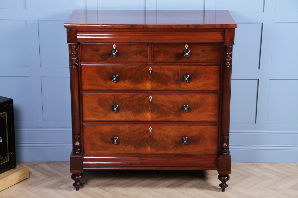 Oustanding Quality Antique Original Victorian Flame Mahogany Large Scottish Chest of 6 Drawers C1870