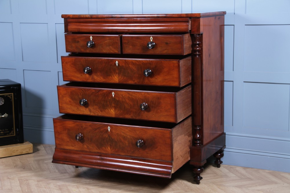 Oustanding Quality Antique Original Victorian Flame Mahogany Large Scottish Chest of 6 Drawers C1870 View IV
