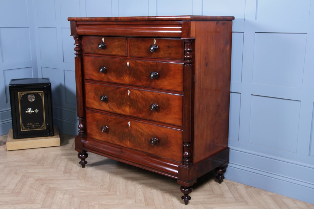 Oustanding Quality Antique Original Victorian Flame Mahogany Large Scottish Chest of 6 Drawers C1870 View V