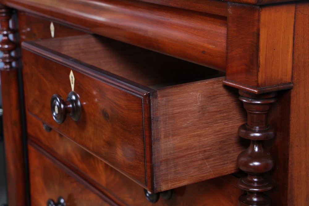 Oustanding Quality Antique Original Victorian Flame Mahogany Large Scottish Chest of 6 Drawers C1870 View VI