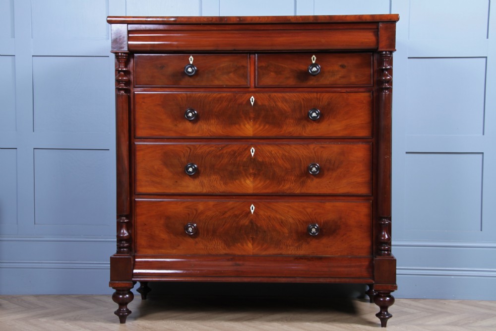 Oustanding Quality Antique Original Victorian Flame Mahogany Large Scottish Chest of 6 Drawers C1870 View XI