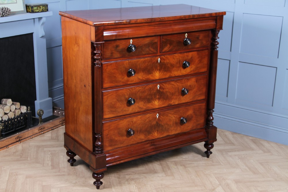 Oustanding Quality Antique Original Victorian Flame Mahogany Large Scottish Chest of 6 Drawers C1870 View XIV