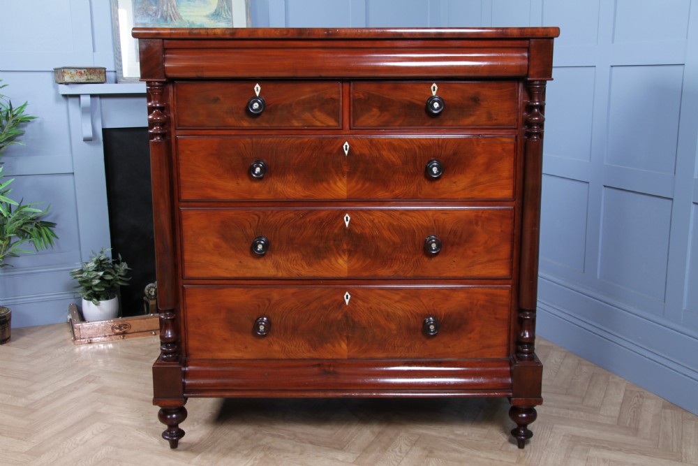 Oustanding Quality Antique Original Victorian Flame Mahogany Large Scottish Chest of 6 Drawers C1870 View XV