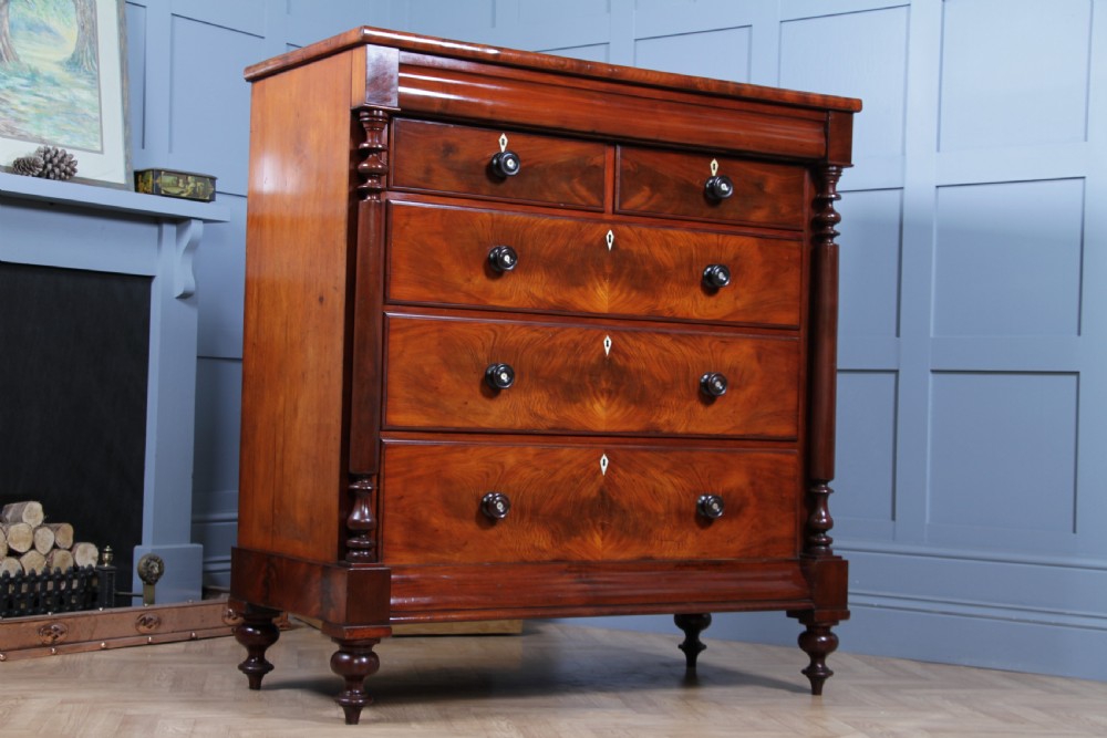 Oustanding Quality Antique Original Victorian Flame Mahogany Large Scottish Chest of 6 Drawers C1870 View XVI
