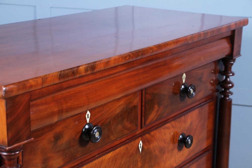 Oustanding Quality Antique Original Victorian Flame Mahogany Large Scottish Chest of 6 Drawers C1870 View XVIII