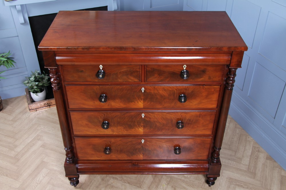 Oustanding Quality Antique Original Victorian Flame Mahogany Large Scottish Chest of 6 Drawers C1870 View XIX