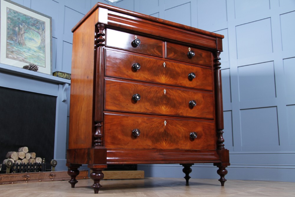 Oustanding Quality Antique Original Victorian Flame Mahogany Large Scottish Chest of 6 Drawers C1870 View XX