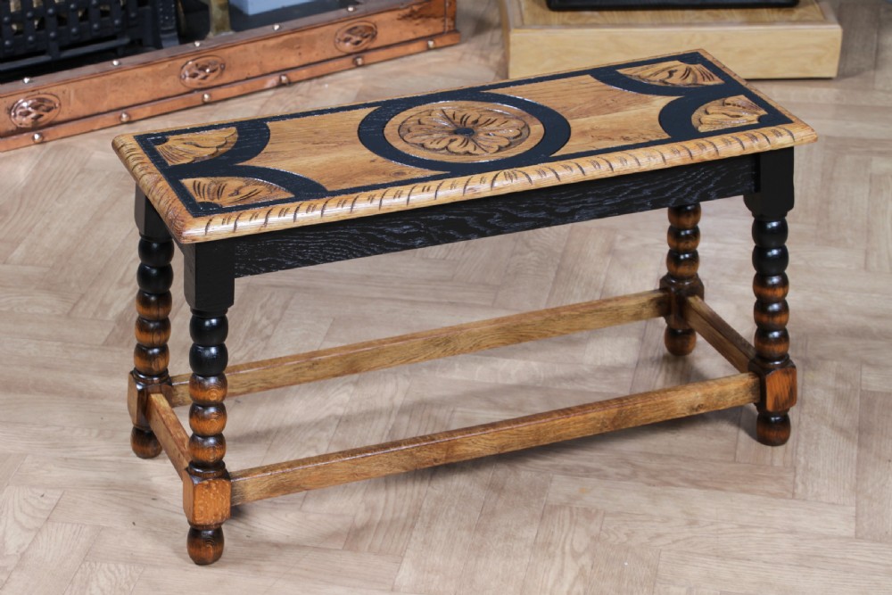 Vintage Oak & Black Carved Bobbin Turned Small Coffee Table