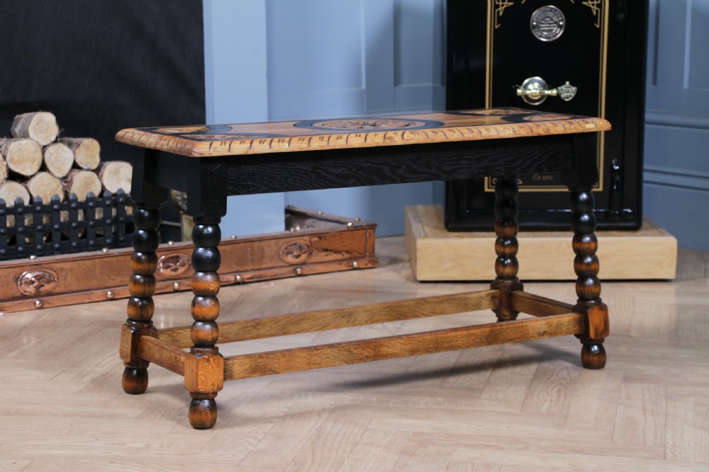 Vintage Oak & Black Carved Bobbin Turned Small Coffee Table View II