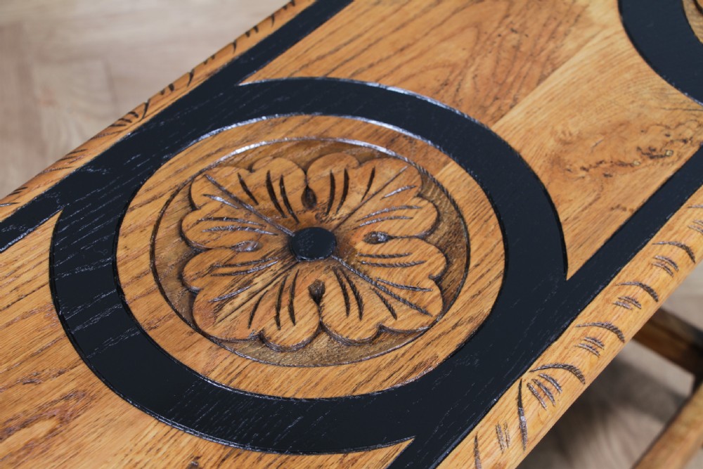Vintage Oak & Black Carved Bobbin Turned Small Coffee Table View III