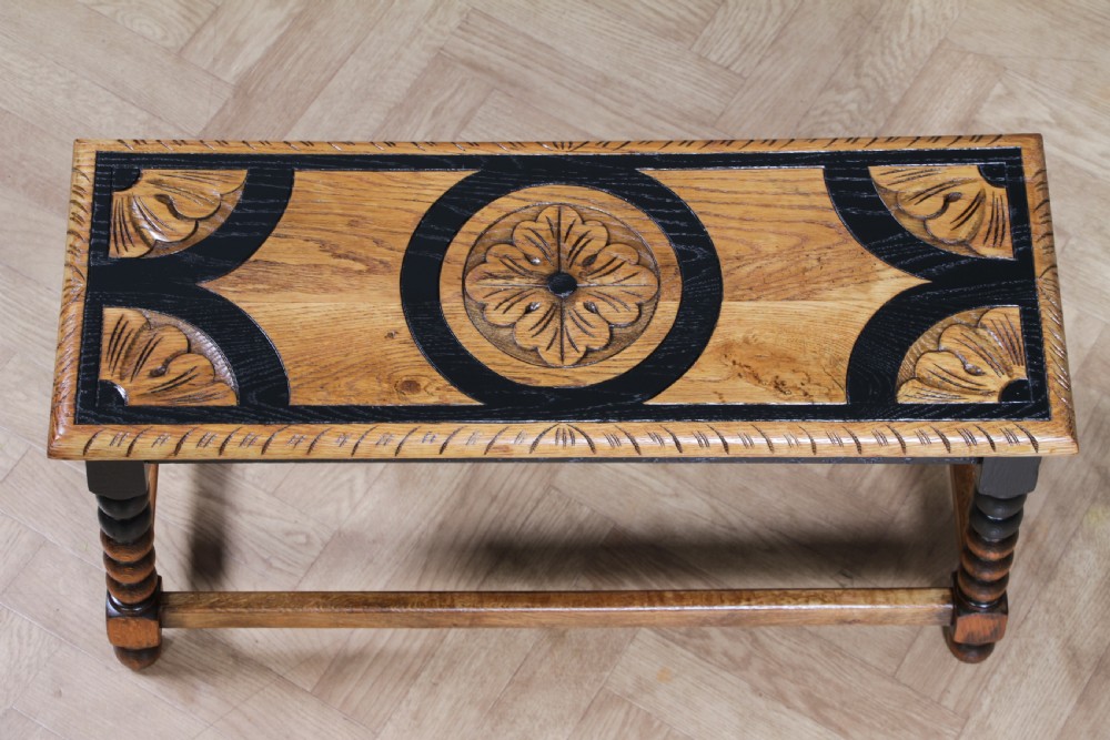 Vintage Oak & Black Carved Bobbin Turned Small Coffee Table View V
