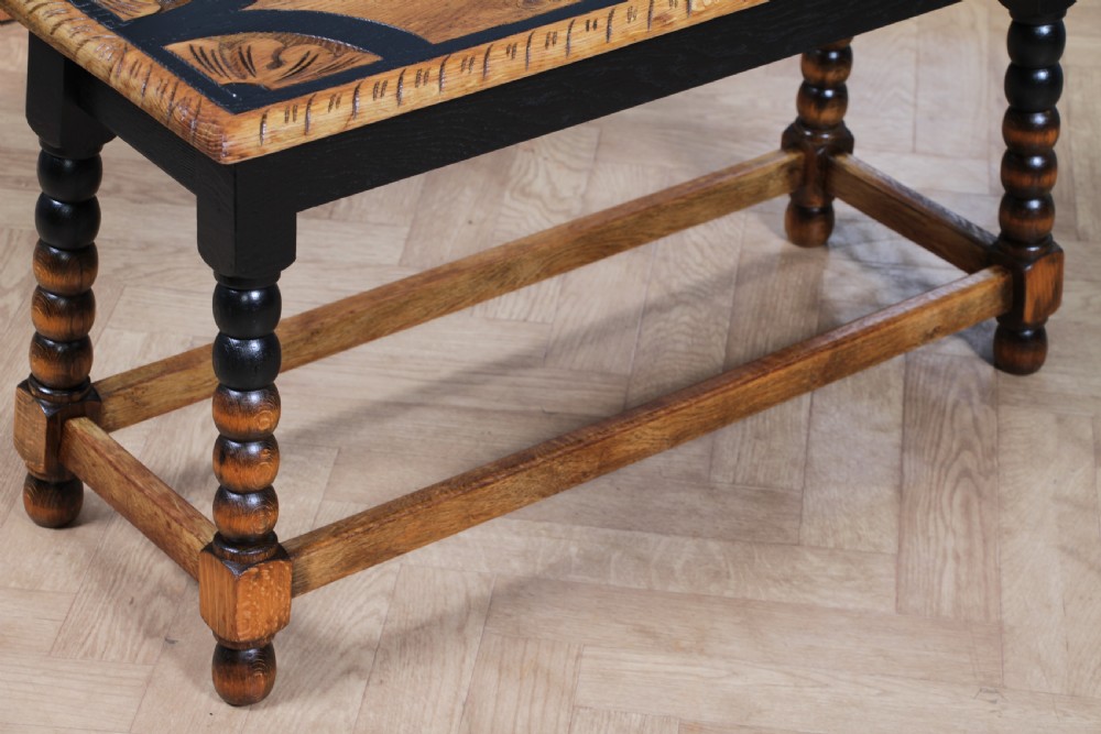Vintage Oak & Black Carved Bobbin Turned Small Coffee Table View VII