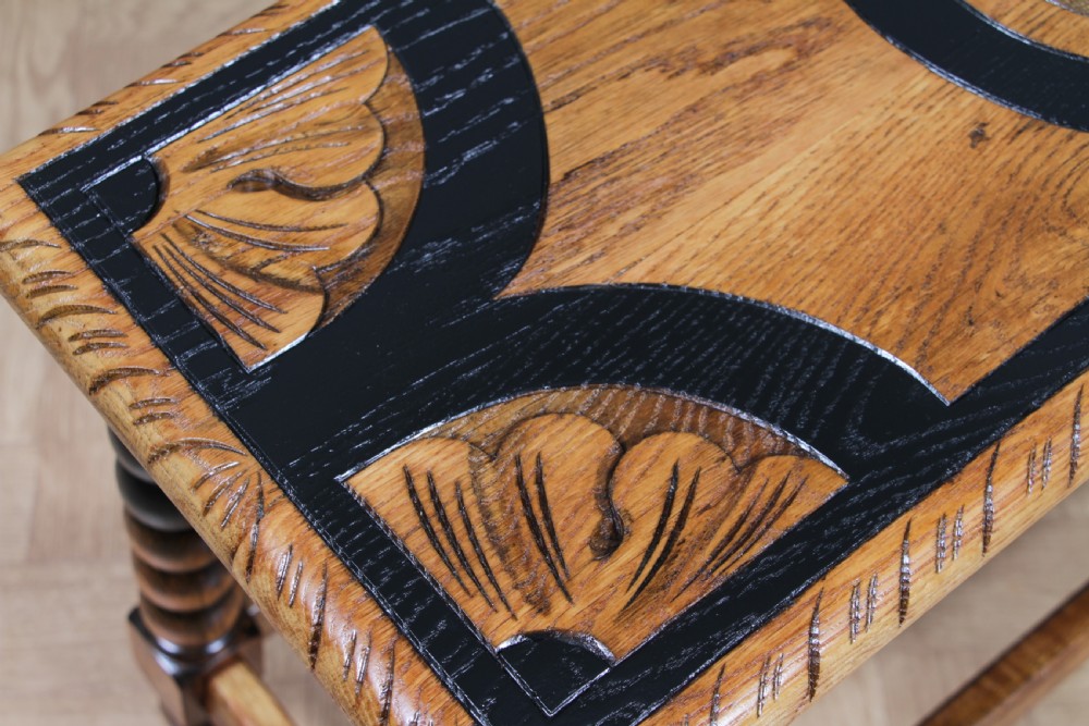 Vintage Oak & Black Carved Bobbin Turned Small Coffee Table View VIII