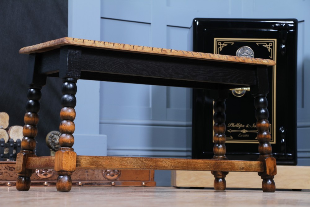 Vintage Oak & Black Carved Bobbin Turned Small Coffee Table View IX