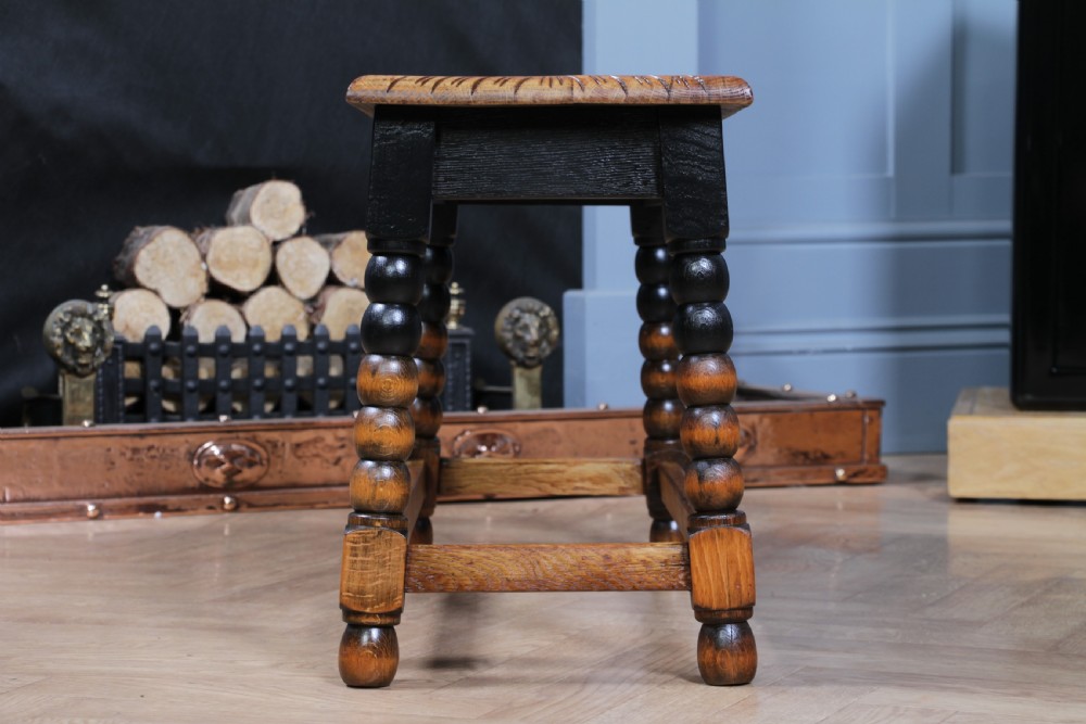 Vintage Oak & Black Carved Bobbin Turned Small Coffee Table View XI