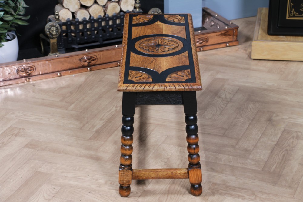 Vintage Oak & Black Carved Bobbin Turned Small Coffee Table View XIII