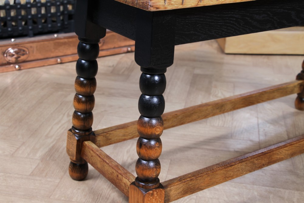 Vintage Oak & Black Carved Bobbin Turned Small Coffee Table View XIV
