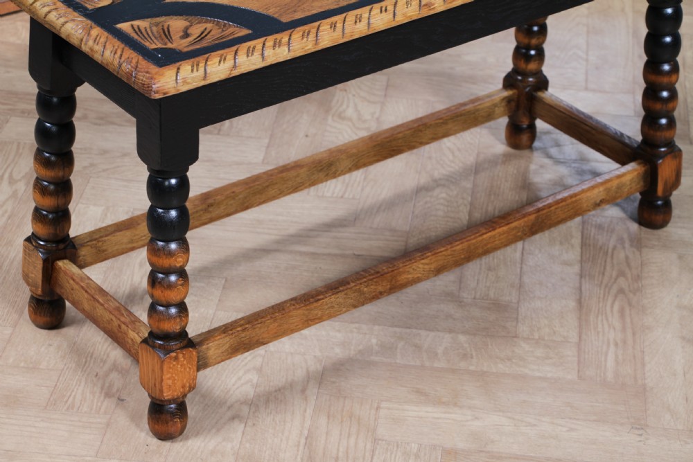 Vintage Oak & Black Carved Bobbin Turned Small Coffee Table View XV