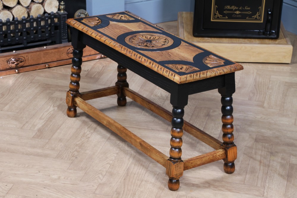 Vintage Oak & Black Carved Bobbin Turned Small Coffee Table View XVI