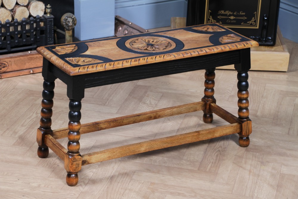 Vintage Oak & Black Carved Bobbin Turned Small Coffee Table View XVIII