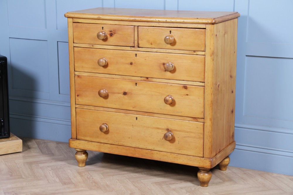 Original Antique Victorian Stripped Pine Chest of 5 Drawers Restored C1880