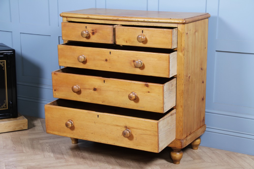 Original Antique Victorian Stripped Pine Chest of 5 Drawers Restored C1880 View II