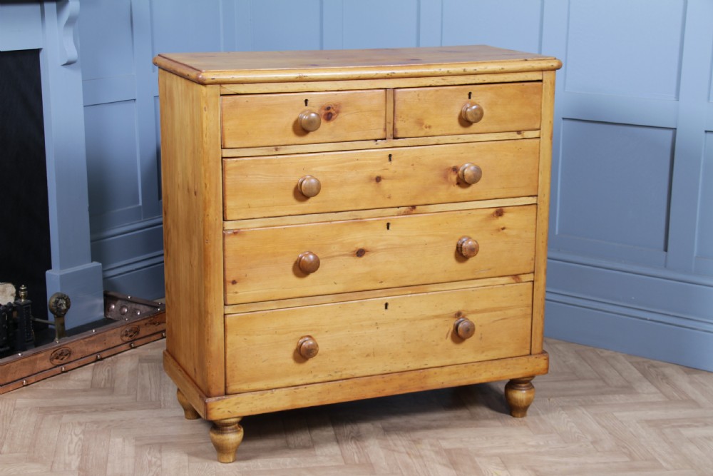Original Antique Victorian Stripped Pine Chest of 5 Drawers Restored C1880 View III