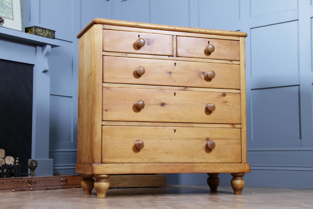 Original Antique Victorian Stripped Pine Chest of 5 Drawers Restored C1880 View IV